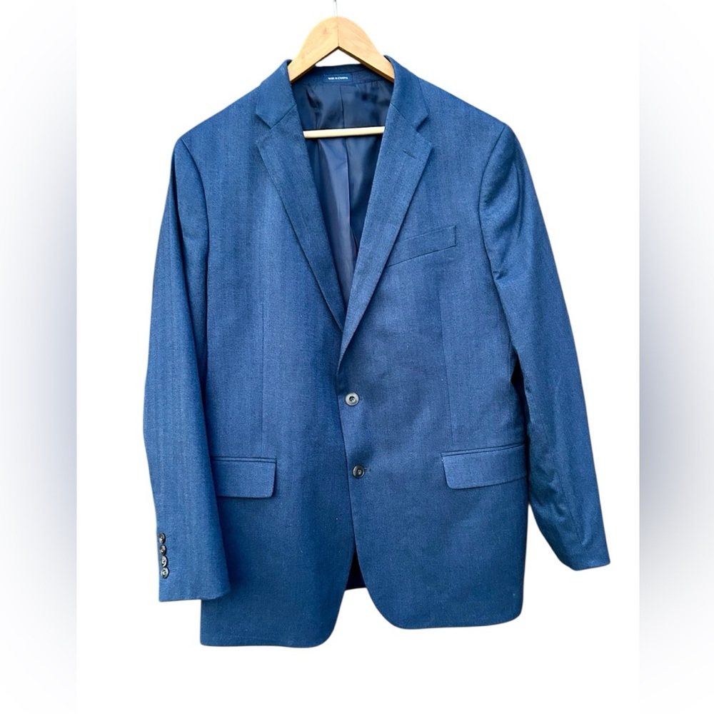 Stafford Sport Coat Suit Jacket Blazer 46R Navy Blue Travel Stretch Performance